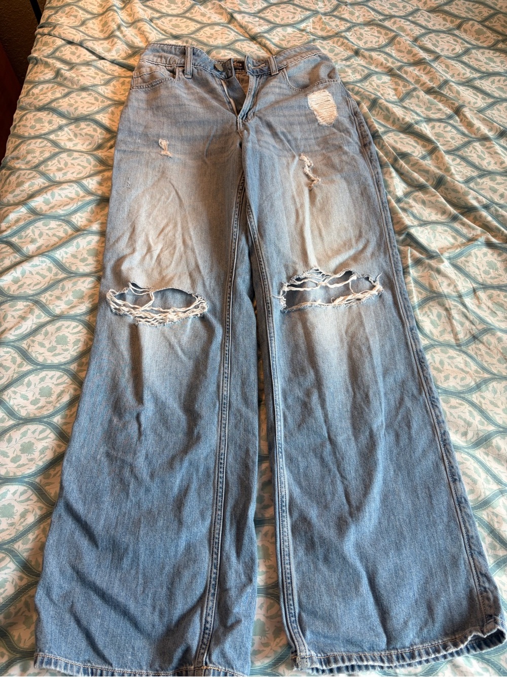 Hollister Light Blue Distressed Wide-Leg Jeans